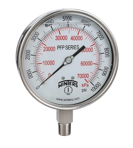 Manómetro Análogo, Total Inoxidable, Glicerina, Caratula 4", CV 1/2"NPT, 0-5.000 PSI.